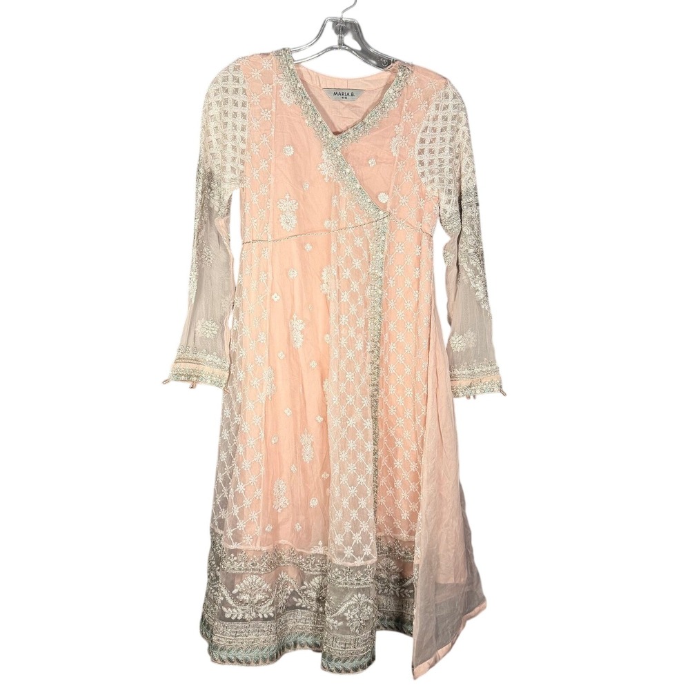 Maria B Girls Blush Pink Indian Anarkali Kurta Dress Silver Lace Size 12-14